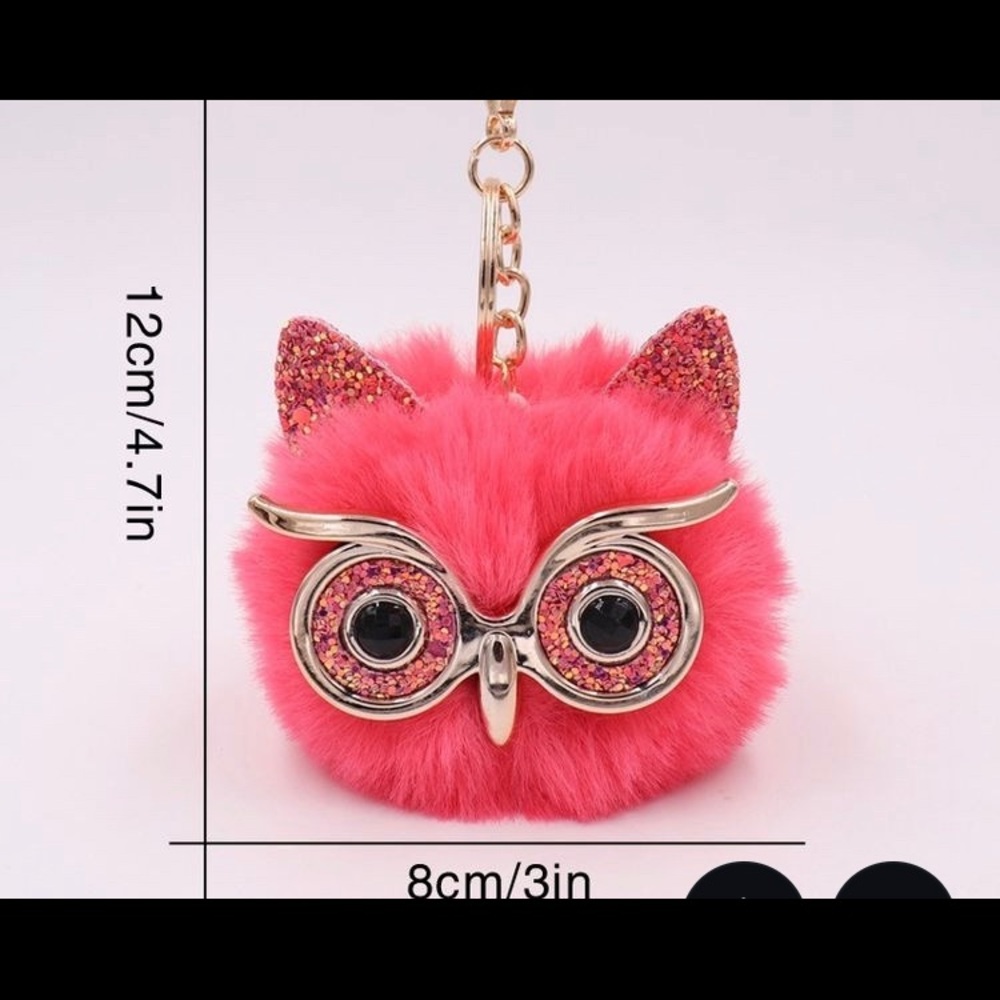 Fluffy PomPom Faux Fox Fur Charm Owl 🦉 Key Chain